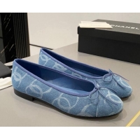 Good Looking Chanel CC Denim Ballet Flat with Bow Blue 819073