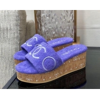 New Style Chanel CC Towel Cloth Platform Slide Sandals Purple 826007