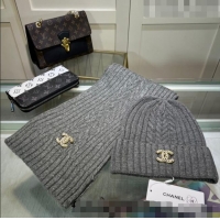 Market Sells Chanel Knit Hat and Scarf Set CH101807 Dark Grey 2023