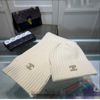 Stylish Specials Chanel Knit Hat and Scarf Set CH101807 Cream White 2023