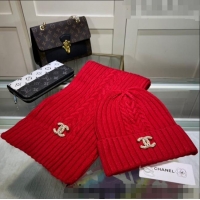 Buy Classic Chanel Knit Hat and Scarf Set CH101807 Red 2023