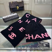 Discount Classic Chanel Knit Hat and Scarf Set CH101807 Black/Pink 2023