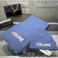 Luxury Classic Celine Knit Hat and Scarf Set CE10183 Light Blue 2023