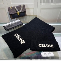 Elegant Fashion Celine Knit Hat and Scarf Set CE10183 Black 2023