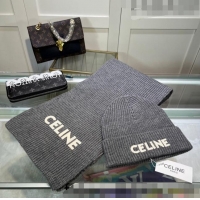 New Stylish Duplicate Celine Knit Hat and Scarf Set CE10183 Grey 2023