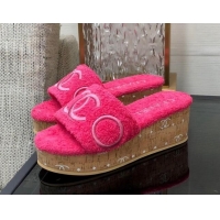 Perfect Chanel CC Towel Cloth Platform Slide Sandals Pink 826008