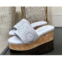 Best Price Chanel CC Towel Cloth Platform Slide Sandals Pale Grey 826009