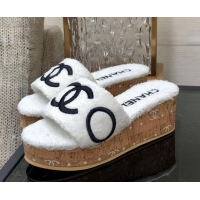 Purchase Chanel CC Towel Cloth Platform Slide Sandals White 826010