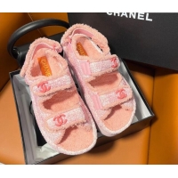 Good Product Chanel CC Towel Cloth Strap Platform Sandals Pink 828014