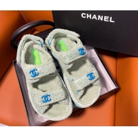 New Design Chanel CC Towel Cloth Strap Platform Sandals Light Green 828013