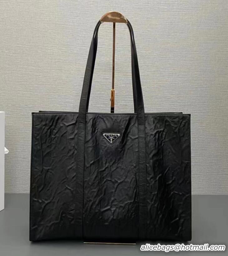 New Design Prada Medium antiqued nappa leather tote bag 1BG587 black