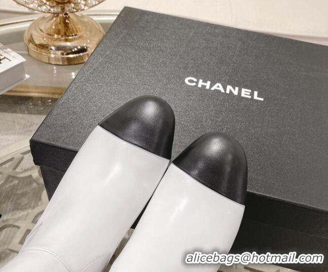 Pretty Style Chanel Lambskin Heel Ankle Boots 4.5cm with Pearls White 828017