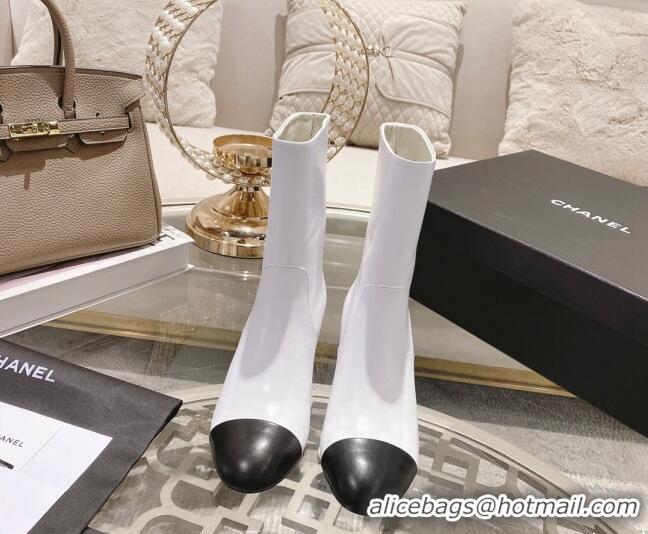 Pretty Style Chanel Lambskin Heel Ankle Boots 4.5cm with Pearls White 828017