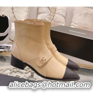 Good Product Chanel Calfskin Pointed Ankle Boots 4cm with CC Strap Beige 828022