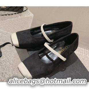 Best Grade Chanel Suede Square Mary Janes Wedge Pumps Black 828026