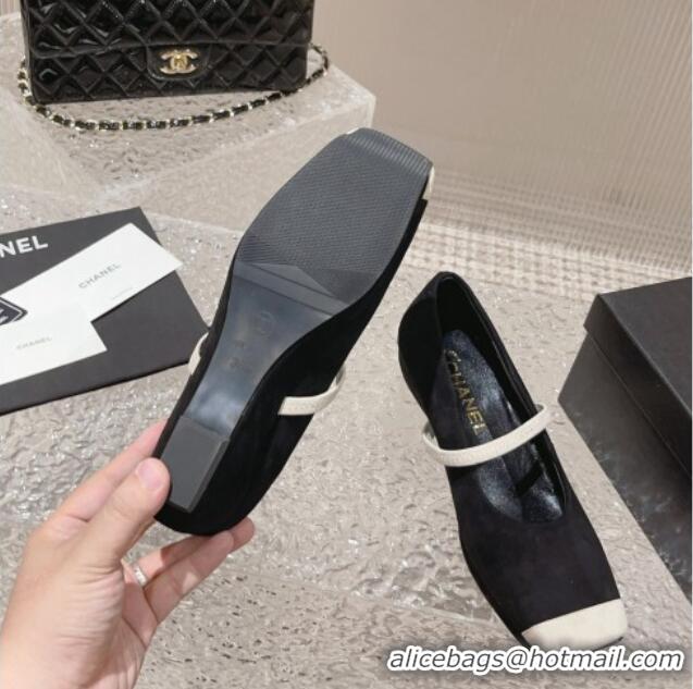 Best Grade Chanel Suede Square Mary Janes Wedge Pumps Black 828026