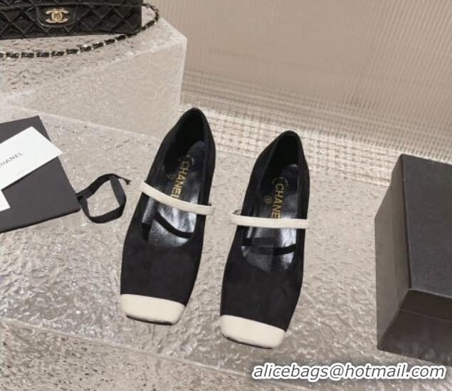 Best Grade Chanel Suede Square Mary Janes Wedge Pumps Black 828026