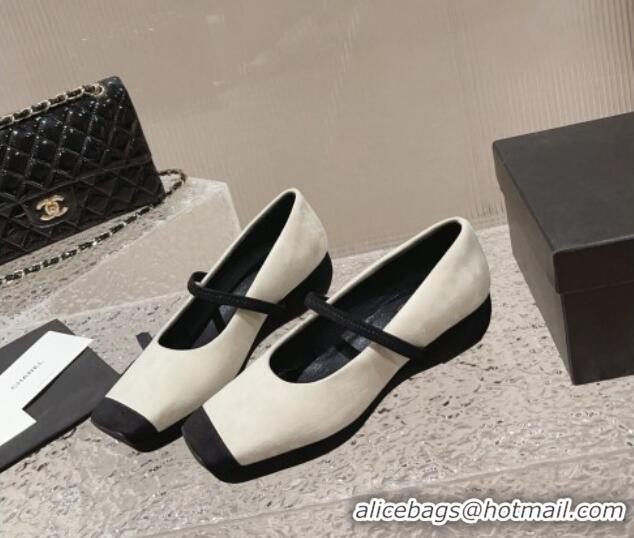 Best Product Chanel Suede Square Mary Janes Wedge Pumps White 828027