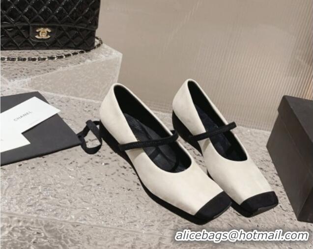 Best Product Chanel Suede Square Mary Janes Wedge Pumps White 828027