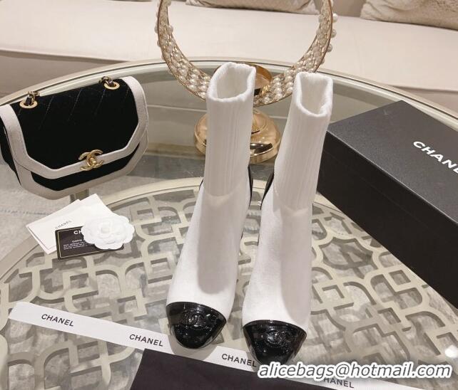 Good Looking Chanel Knit Ankle Boots 8.5cm White 828036