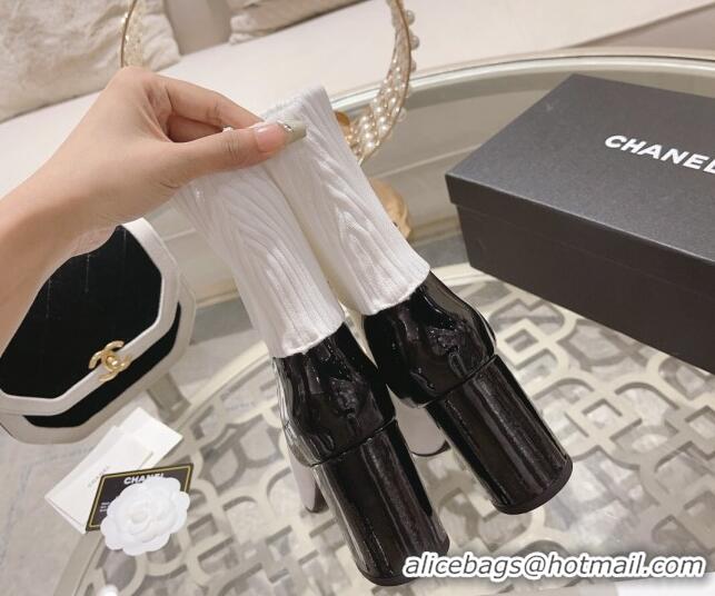 Good Looking Chanel Knit Ankle Boots 8.5cm White 828036