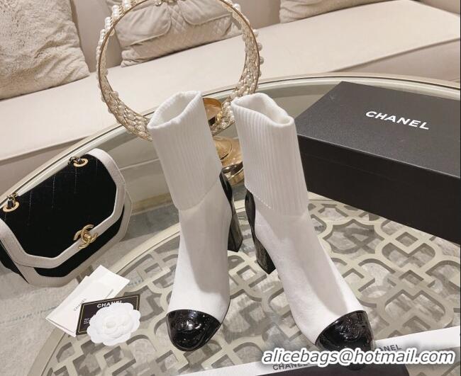 Good Looking Chanel Knit Ankle Boots 8.5cm White 828036