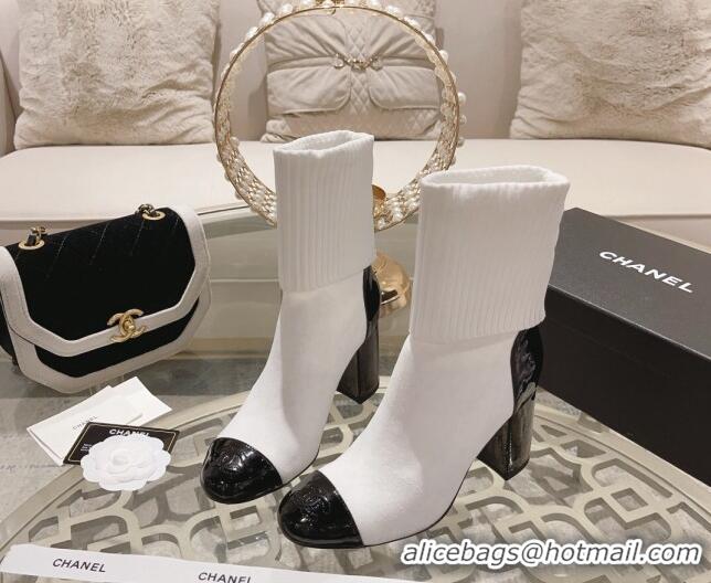 Good Looking Chanel Knit Ankle Boots 8.5cm White 828036