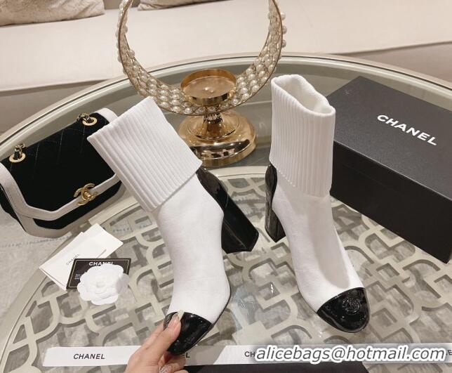 Good Looking Chanel Knit Ankle Boots 8.5cm White 828036