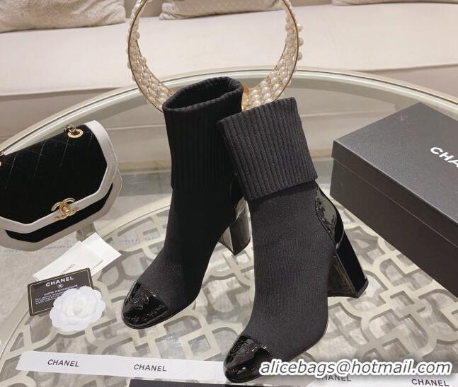 Luxury Chanel Knit Ankle Boots 8.5cm Black 828038