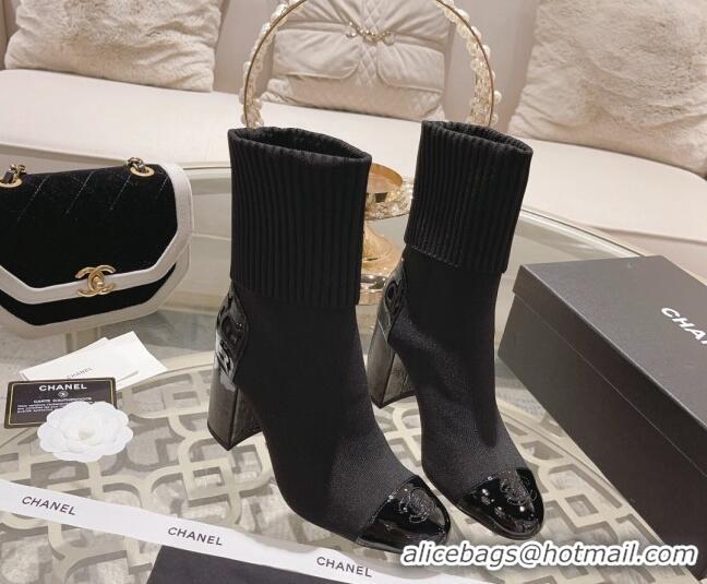 Luxury Chanel Knit Ankle Boots 8.5cm Black 828038