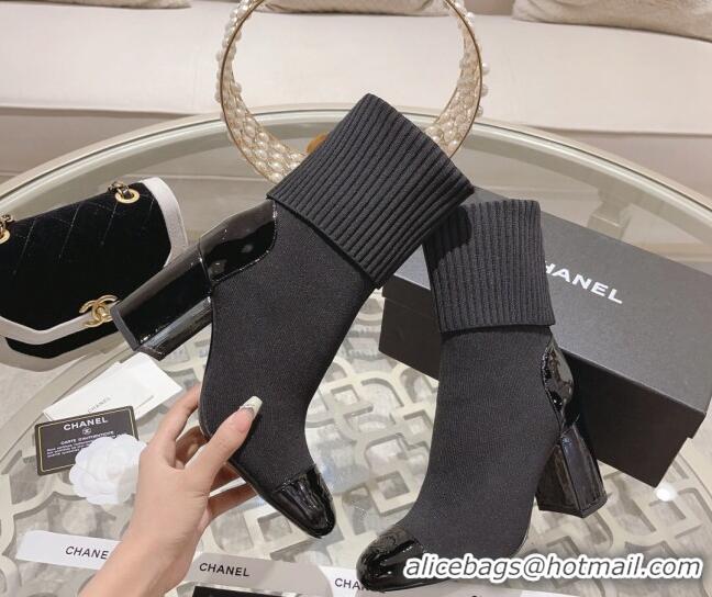 Luxury Chanel Knit Ankle Boots 8.5cm Black 828038