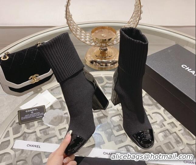 Luxury Chanel Knit Ankle Boots 8.5cm Black 828038