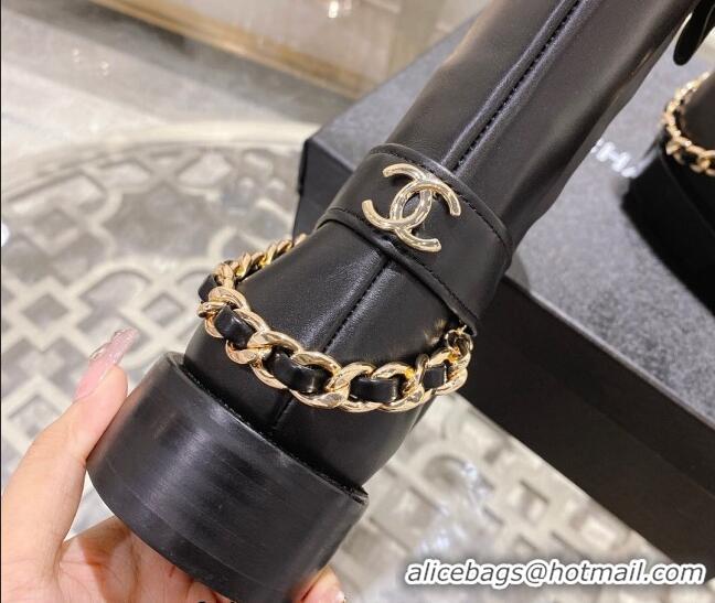 Purchase Chanel Calfskin Flat Ankle Boots with Chain Black 828039