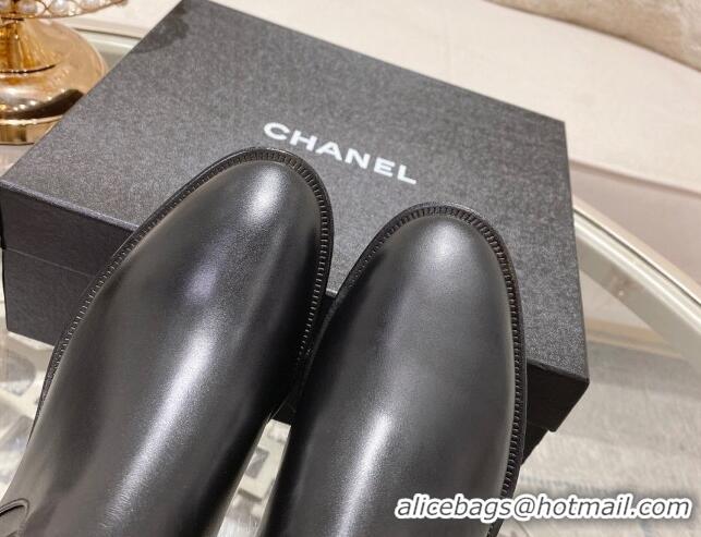 Purchase Chanel Calfskin Flat Ankle Boots with Chain Black 828039