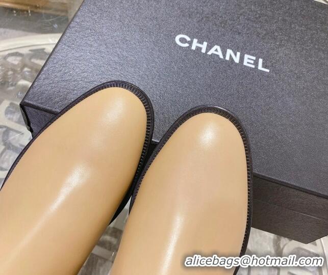 Trendy Design Chanel Calfskin Flat High Boots with Chain 828040 Beige