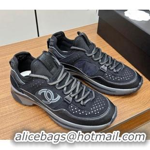 Unique Style Chanel Suede & Fabric Sneakers Black 091112