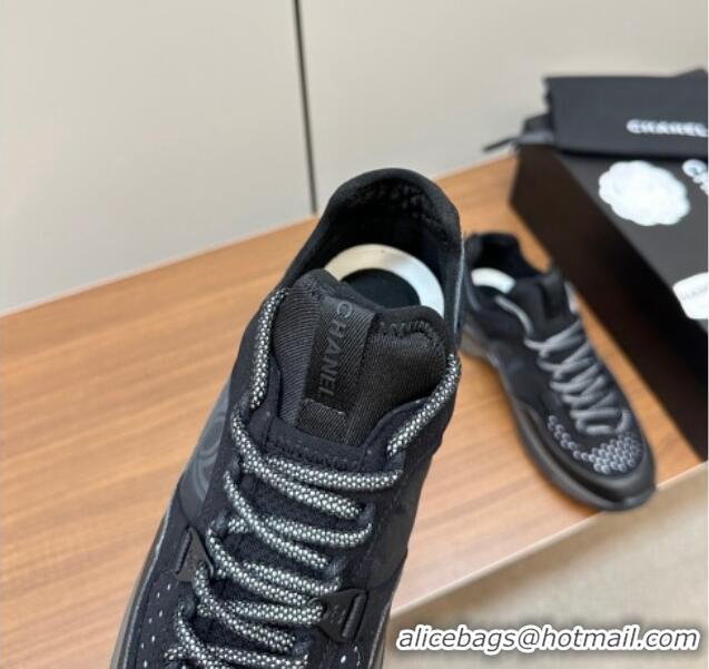 Unique Style Chanel Suede & Fabric Sneakers Black 091112