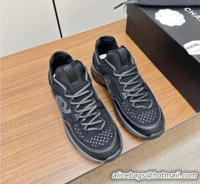 Unique Style Chanel Suede & Fabric Sneakers Black 091112