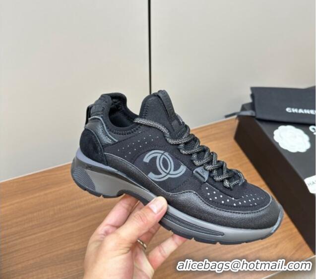 Unique Style Chanel Suede & Fabric Sneakers Black 091112