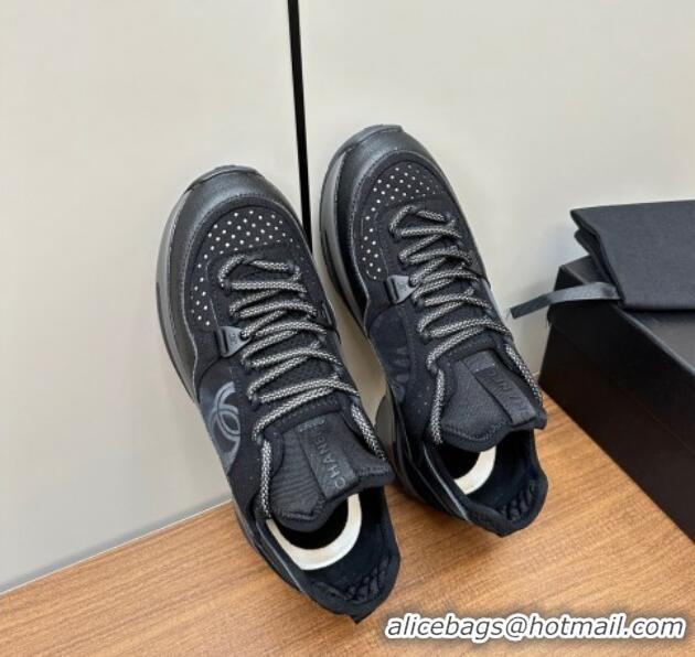 Unique Style Chanel Suede & Fabric Sneakers Black 091112