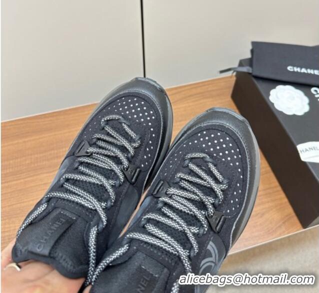 Unique Style Chanel Suede & Fabric Sneakers Black 091112