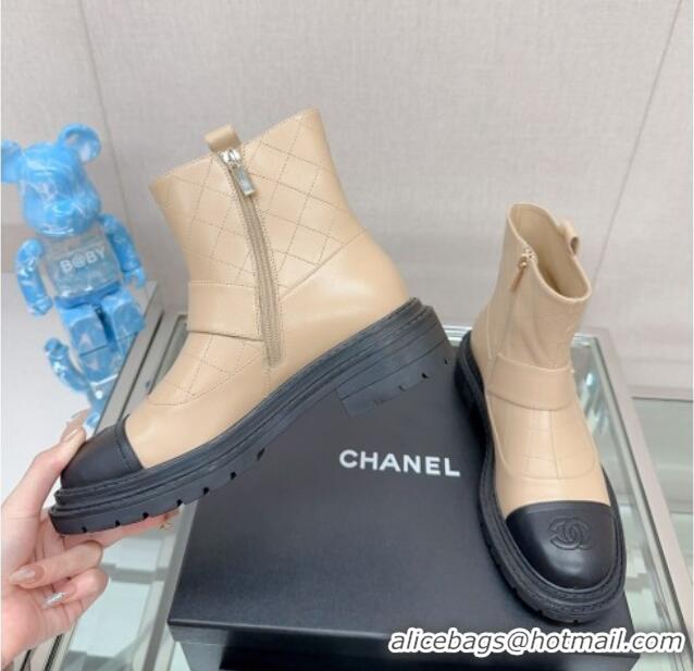 Best Product Chanel Lambskin Ankle Boots with CC Strap Beige 901001