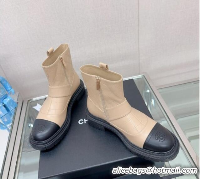 Best Product Chanel Lambskin Ankle Boots with CC Strap Beige 901001