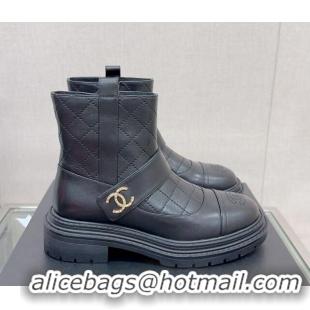 Luxurious Chanel Lambskin Ankle Boots with CC Strap Black 901002