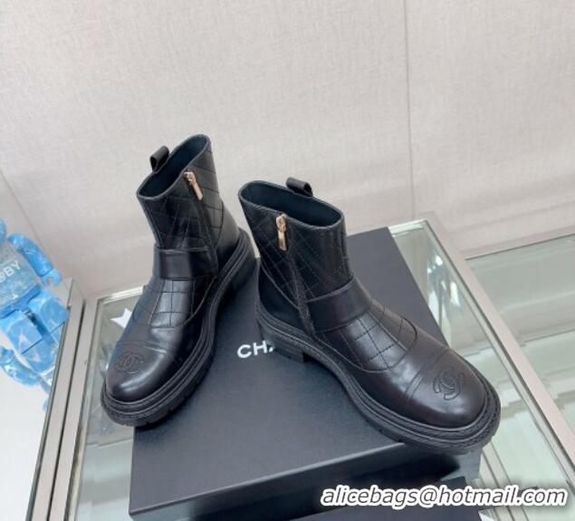 Luxurious Chanel Lambskin Ankle Boots with CC Strap Black 901002