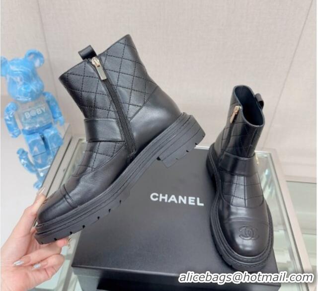 Luxurious Chanel Lambskin Ankle Boots with CC Strap Black 901002