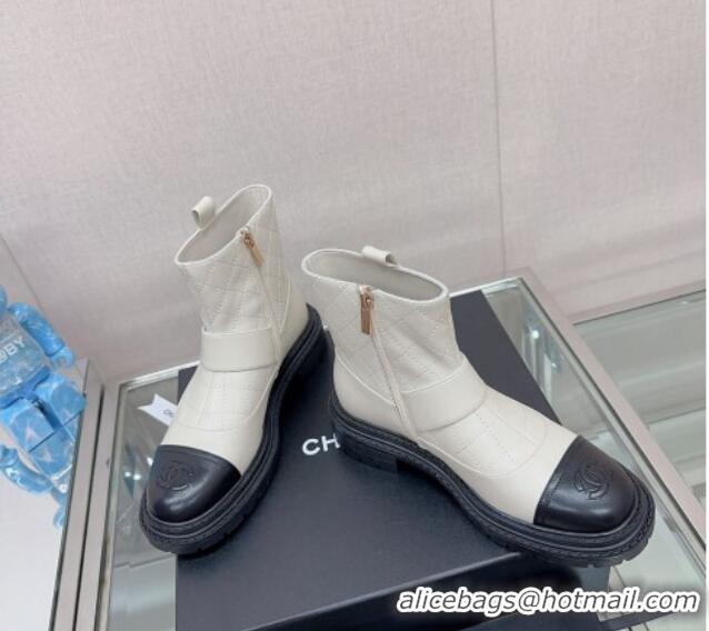 Most Popular Chanel Lambskin Ankle Boots with CC Strap White 901003