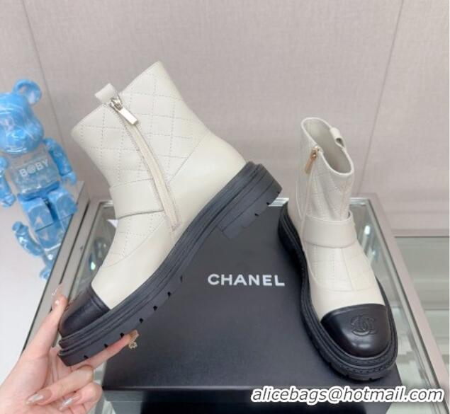 Most Popular Chanel Lambskin Ankle Boots with CC Strap White 901003