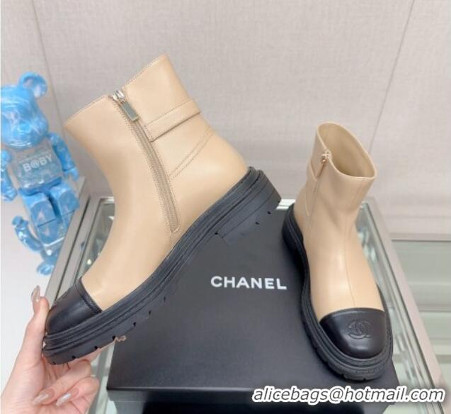 Charming Chanel Lambskin Ankle Boots with CC Buckle Beige 901004