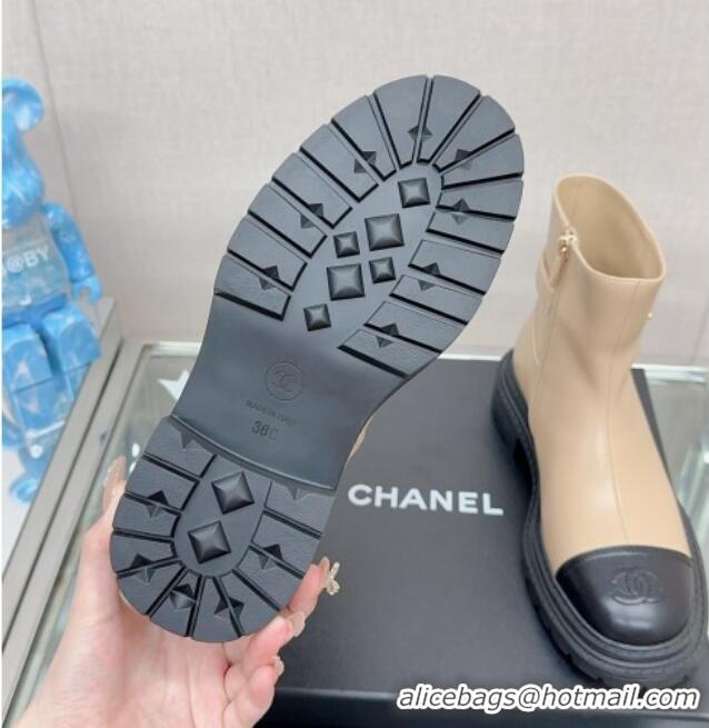 Charming Chanel Lambskin Ankle Boots with CC Buckle Beige 901004